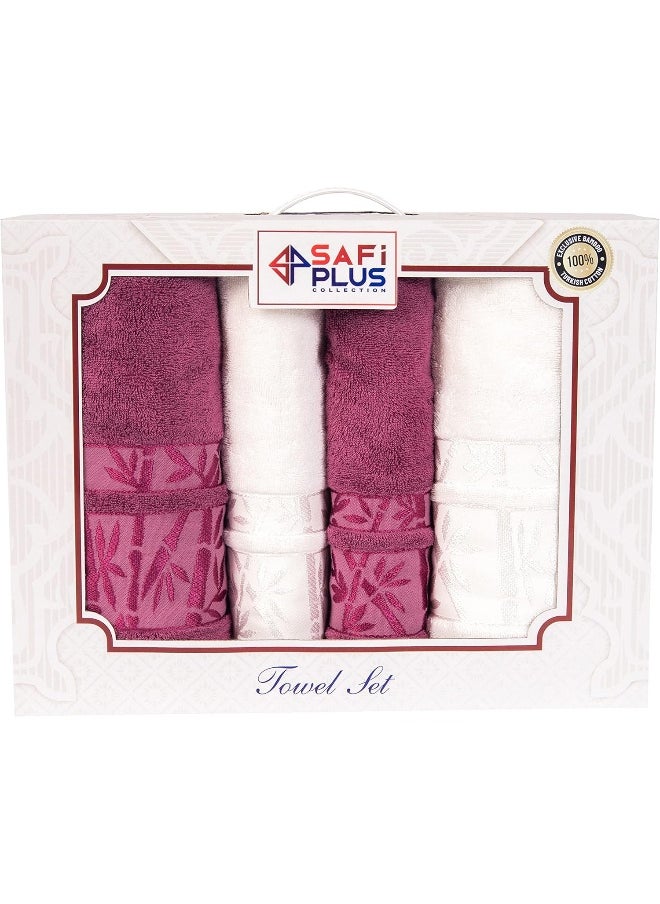 Bath Towels And Hand Towels 4-Piece Turkish Set, 100% Genuine Bamboo Cotton 2 Large Bath Towels And 2 Hand Towels, Super Soft, Luxury And Extra Absorbent (White-Burgundy) - pzsku/Z59383733C395DFA8621DZ/45/_/1729624265/fc4cf75f-8987-415d-93f5-03f50349b31f