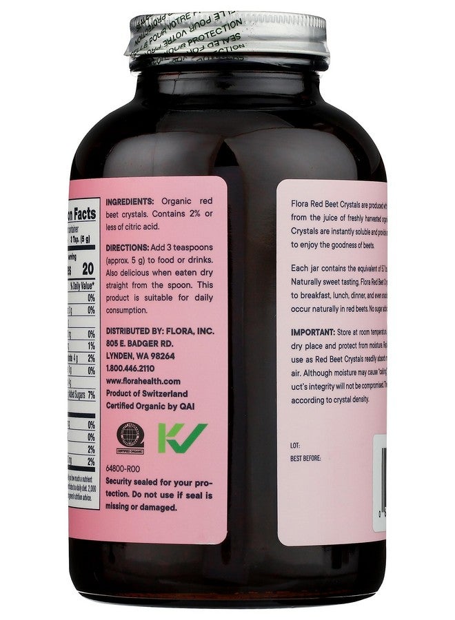 Flora - Organic Red Beet Crystals - Energizing Superfood Supplement for Nitric Oxide Support - Vegan, Gluten-Free, Non-GMO & Organic - 7 oz. Powder