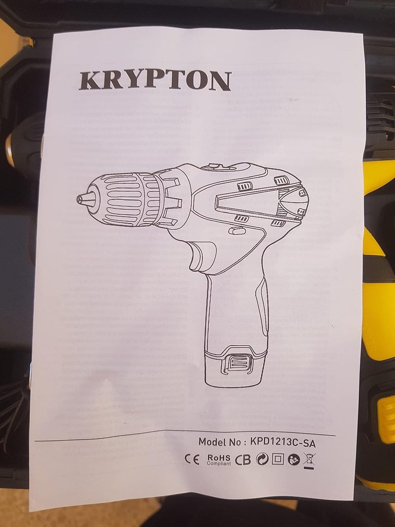KRYPTON 12V Li Percussion Drill- Kpd1213C-Sa 2 Speed Impact Gearbox, Chuck Size 10 Mm No Load Speed 0-350/0-1100 Rpm, Ergonomic Design With 2 Batteries Black And Yellow - Image 4