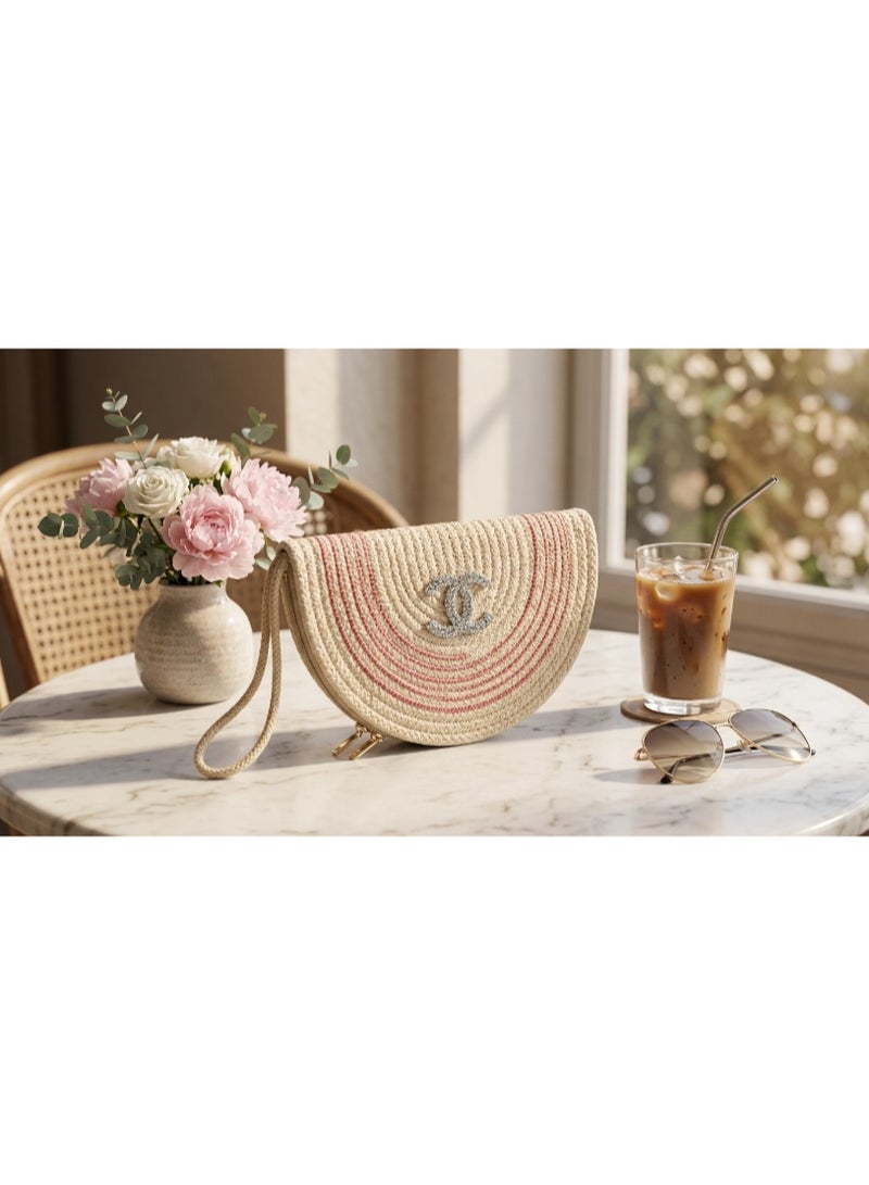 Summer Rose Straw Clutch Bag - Image 3