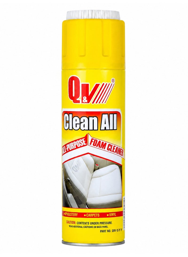 Clean All Multi Purpose Foam Cleaner Spray 650ml Deep Cleaning Foam for Car Interior Dashboard Door Panels Leather Vinyl Plastic Fabric Carpet Upholstery Kitchen Shoes Home Office Grease Dirt Stain Remover Fast Acting Aerosol Cleaning Solution QV5-577 - Image 1