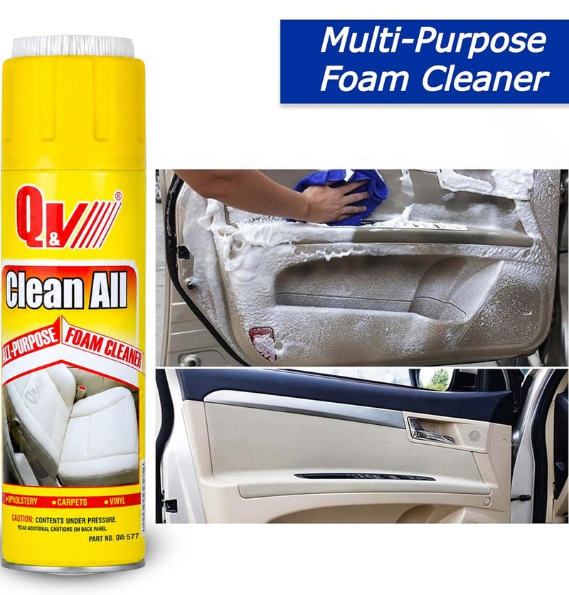 Clean All Multi Purpose Foam Cleaner Spray 650ml Deep Cleaning Foam for Car Interior Dashboard Door Panels Leather Vinyl Plastic Fabric Carpet Upholstery Kitchen Shoes Home Office Grease Dirt Stain Remover Fast Acting Aerosol Cleaning Solution QV5-577 - Image 5