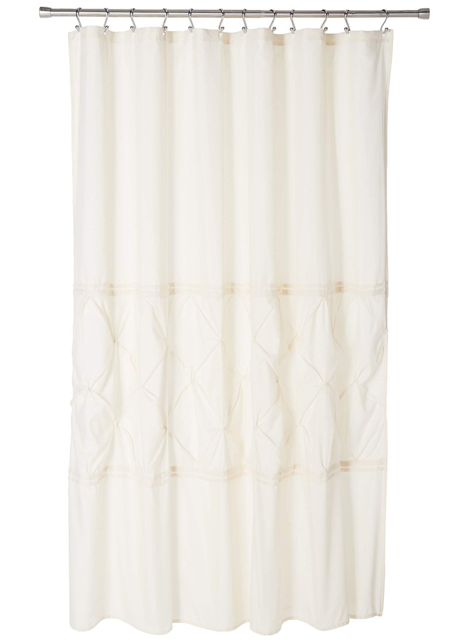 Comfort Spaces Comfort Spaces CS700099 Cavoy Bathroom Pintuck Shower Tufted Ruffle Pattern Modern Elegant Microfiber Fabric Bath Curtains 72x72 Ivory 