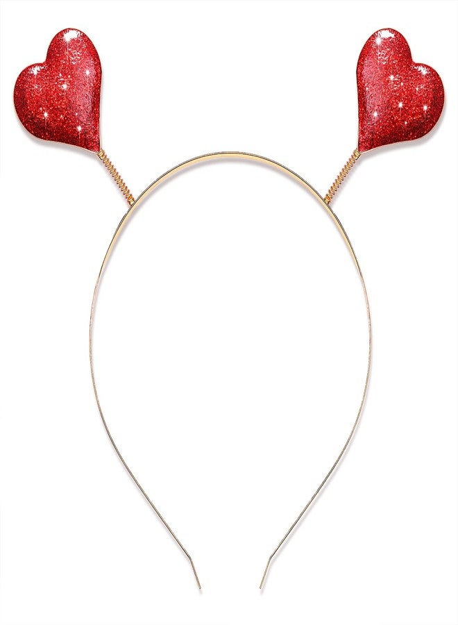 boderier Glitter Heart Headband Valentine’s Day Costume Party Head Bopper Hair Barrette Hair Accessory for Women Girls Red - Image 1
