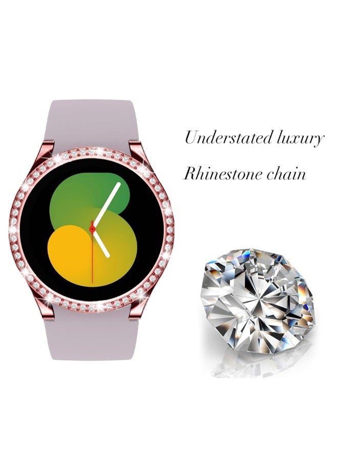 DEALELE [2-Pack] Case Compatible with Samsung Galaxy Watch FE / 5/4 40mm, Bling Single-Row Diamond PC Protective Case Replacement Watch Cover Bumper (40mm, Pink+Transparent) - Image 4
