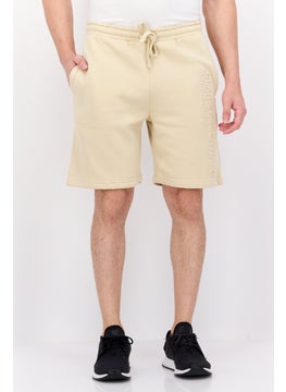 Men Drawstring Embossed Brand Short, Beige