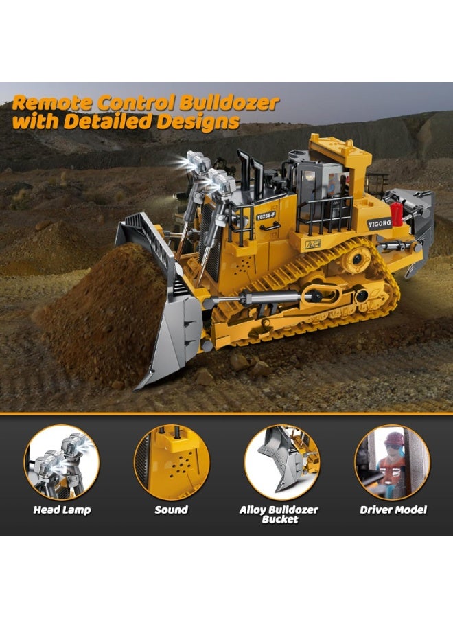 تايجر RC Bulldozer Toy with Remote Control, Metal Construction Vehicle Truck for Kids Age 7–12, Electric Tractor Loader Toy with Lights & Sound, Rechargeable Birthday Gift - Image 3