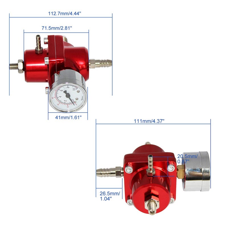 Partschoice Universal Adjustable Fuel Pressure Regulator Kit with 0-140 PSI Gauge Aluminum Gas Oil Injection Pressure Regulator Red FPR - Image 5