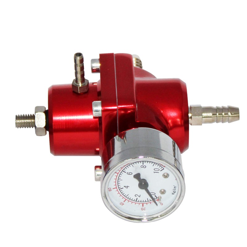 Partschoice Universal Adjustable Fuel Pressure Regulator Kit with 0-140 PSI Gauge Aluminum Gas Oil Injection Pressure Regulator Red FPR - Image 3