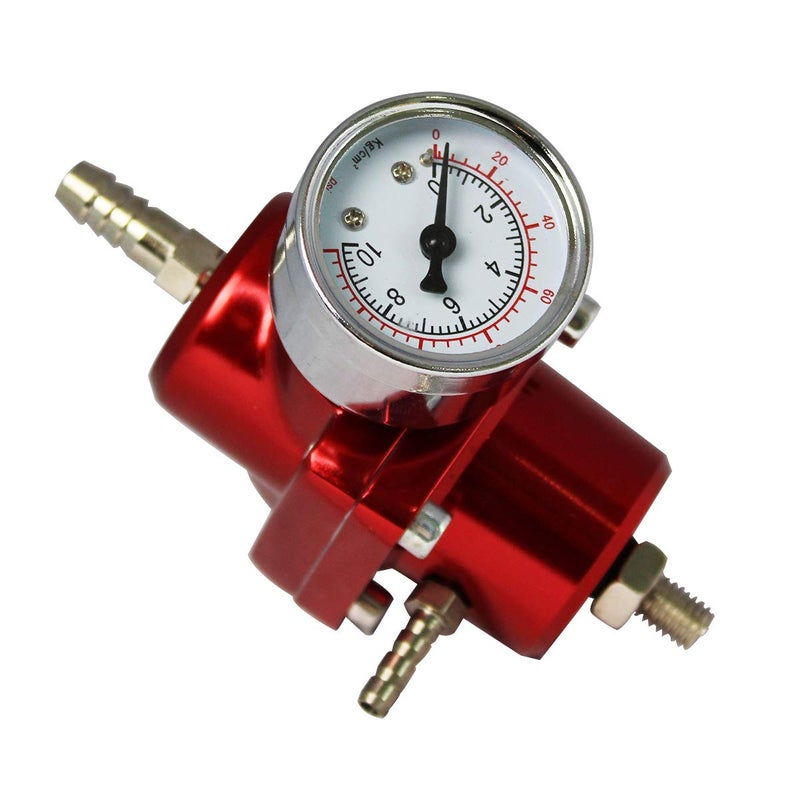 Partschoice Universal Adjustable Fuel Pressure Regulator Kit with 0-140 PSI Gauge Aluminum Gas Oil Injection Pressure Regulator Red FPR - Image 2
