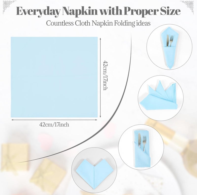 PLOYMONO Baby Blue Heavy Duty Cloth Napkins - 17 x 17 Inch Solid Washable Polyester Dinner Napkins - Set of 8 Napkins with Hemmed Edges - Great for Weddings, Parties, Spring Easter Summer & More - Image 5