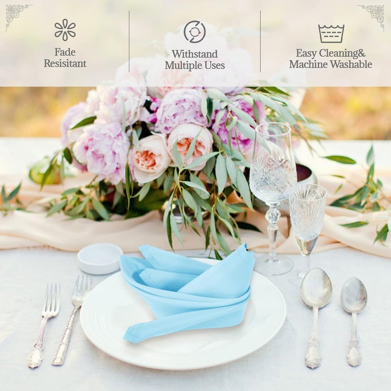 PLOYMONO Baby Blue Heavy Duty Cloth Napkins - 17 x 17 Inch Solid Washable Polyester Dinner Napkins - Set of 8 Napkins with Hemmed Edges - Great for Weddings, Parties, Spring Easter Summer & More - Image 2