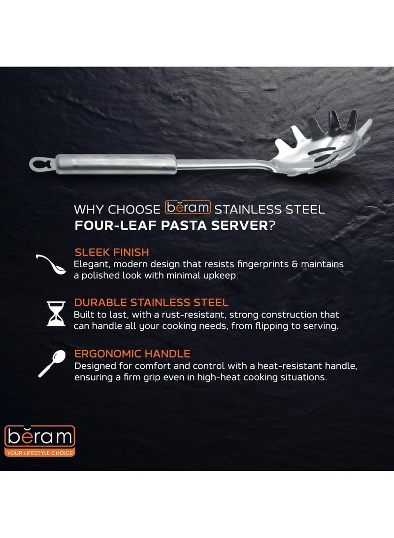 BERAM Pasta Scoop Spatula – Spaghetti Server with Four Leaf Design Handles – Food Grade Kitchen Utensil, Compact Cooking Tool, Mirror Finish Serving Spoon - Image 2