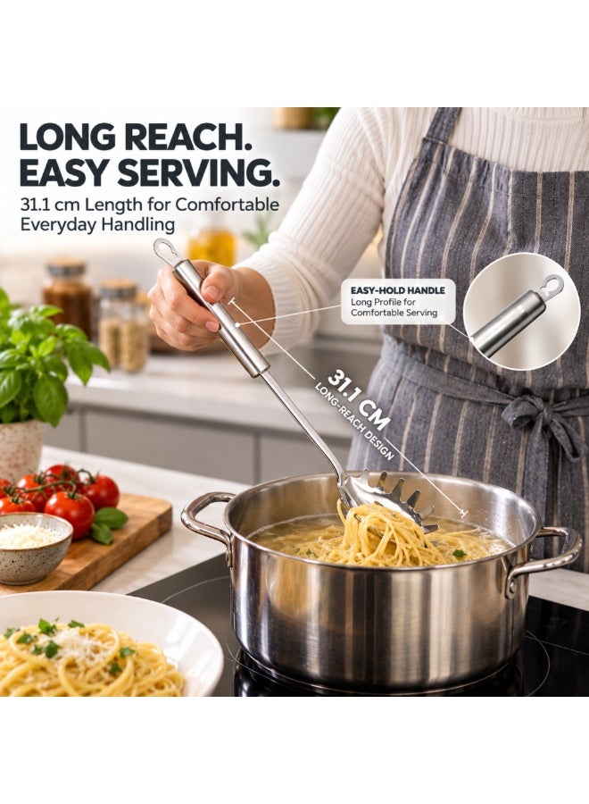 BERAM Stainless Steel Pasta Server, Spaghetti Spoon with Four-Leaf Design Handle, Mirror Finish Pasta Serving Utensil for Spaghetti, Noodles, Linguine & Everyday Kitchen Cooking - Image 4