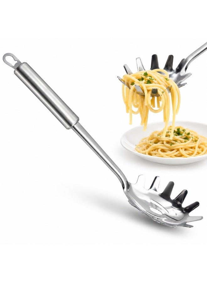 BERAM Stainless Steel Pasta Server, Spaghetti Spoon with Four-Leaf Design Handle, Mirror Finish Pasta Serving Utensil for Spaghetti, Noodles, Linguine & Everyday Kitchen Cooking - Image 1