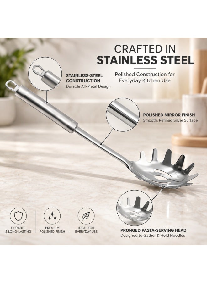 BERAM Stainless Steel Pasta Server, Spaghetti Spoon with Four-Leaf Design Handle, Mirror Finish Pasta Serving Utensil for Spaghetti, Noodles, Linguine & Everyday Kitchen Cooking - Image 5