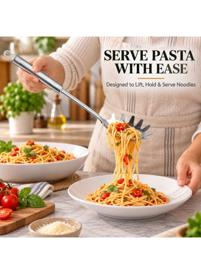 BERAM Stainless Steel Pasta Server, Spaghetti Spoon with Four-Leaf Design Handle, Mirror Finish Pasta Serving Utensil for Spaghetti, Noodles, Linguine & Everyday Kitchen Cooking - Image 2