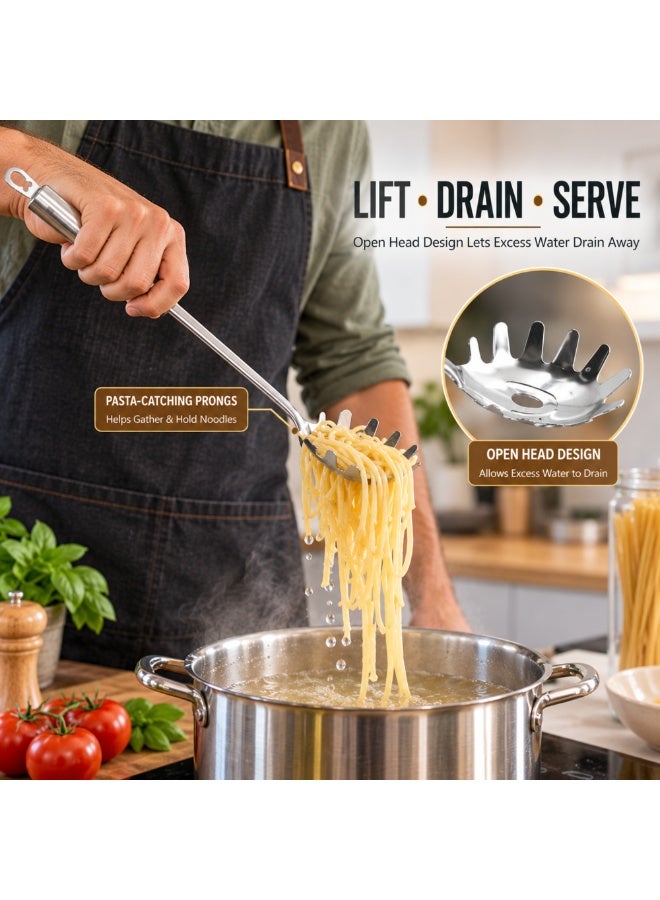 BERAM Stainless Steel Pasta Server, Spaghetti Spoon with Four-Leaf Design Handle, Mirror Finish Pasta Serving Utensil for Spaghetti, Noodles, Linguine & Everyday Kitchen Cooking - Image 3