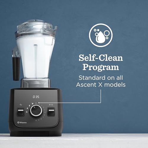 Vitamix خلاط فيتامكس أسنت X2 مع ثلاثة برامج خلط، برنامج التنظيف الذاتي، خلاط احترافي للسموذي والحساء والمزيد، شفرات من الفولاذ المقاوم للصدأ، وعاء 48 أوقية، أزرق منتصف الليل - Image 2