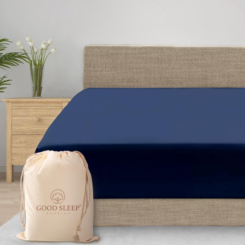 Good Sleep Bedding Twin XL Fitted Sheet  Single Fitted Sheet 800 Thread Count Egyptian Cotton Extra Long Twin 16 Inch Deep Pocket Soft  Breathable Dorm Sheets  Navy Blue
