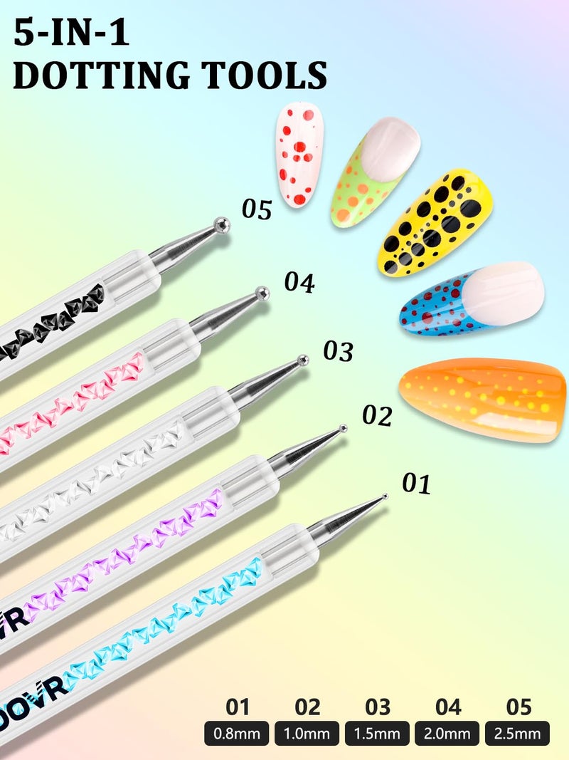 YOOVR Nail Art Tools Set, Nail Stand for Press on Holder for Painting Nails, Nail Art Brushes and Dotting Tools, Nail Design Tools Supplies, Gel Polish and Builder Brush, French Tip Brush, Liner Brush - Image 4