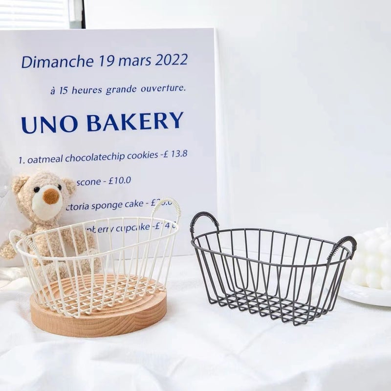 Iron sundries storage basket ins portable small basket fruit basket portable basket storage basket snack basket desktop Sundries(Creamy-white) - Image 5