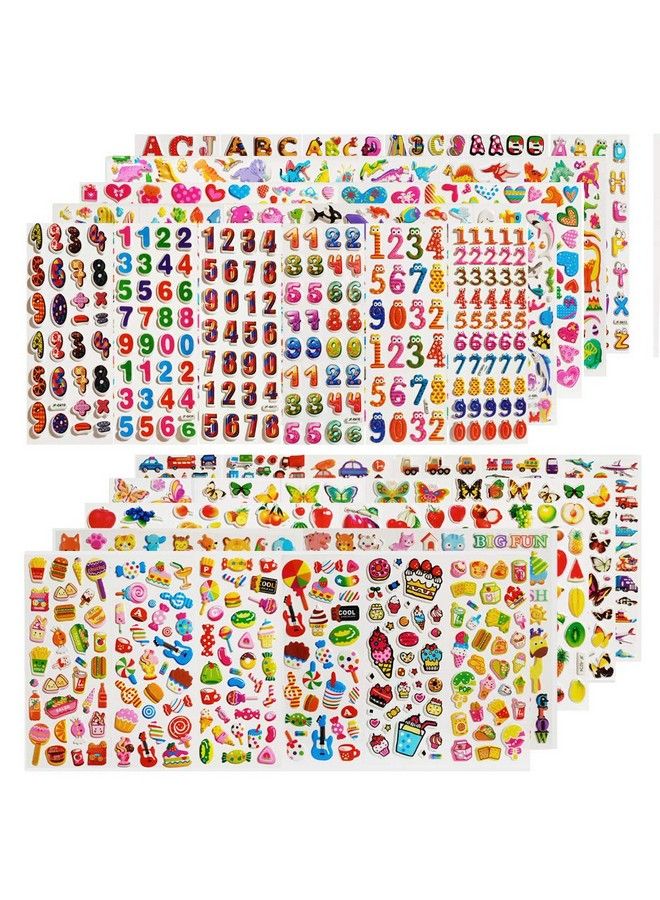CNYMANY 60 Sheets (1800+) Stickers For Kids Cnymany 3D Puffy Stickers For Scrapbooking Bullet Journal Including Letter Fish Vehicle Number Heart Fruit Dinosaur Butterfly Dessert Animal - Image 2