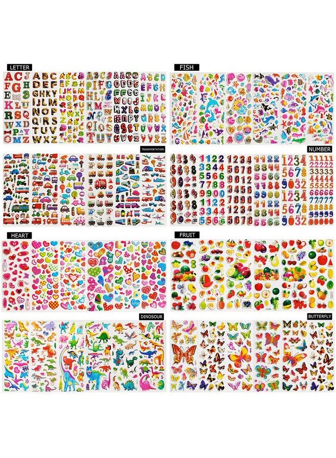 CNYMANY 60 Sheets (1800+) Stickers For Kids Cnymany 3D Puffy Stickers For Scrapbooking Bullet Journal Including Letter Fish Vehicle Number Heart Fruit Dinosaur Butterfly Dessert Animal - Image 3
