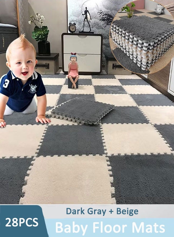 28 thick plush foam floor mats, fluffy square with soft non-slip edges, suitable for room floor areas, carpeted play mats  - Image 1