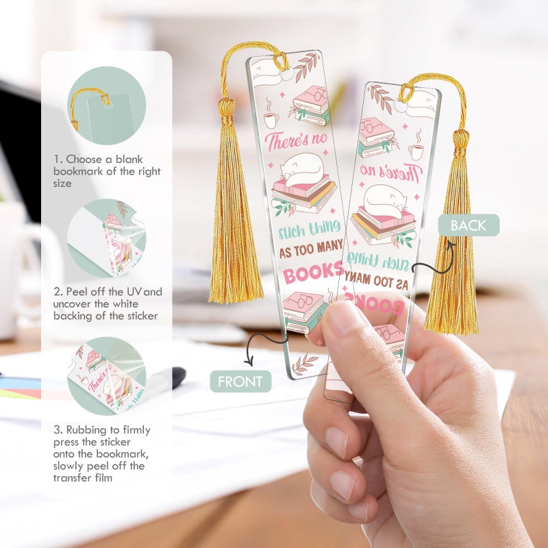 AFRITEE UV DTF Bookmark Wraps - 24 Sheets Books and Flowers Acrylic Blank Bookmark Duble Sided Stickers, Hot Girls Read Books Uvdtf Decals DIY Transparent Bookmark Crafts Decoration Gift for Women - Image 5
