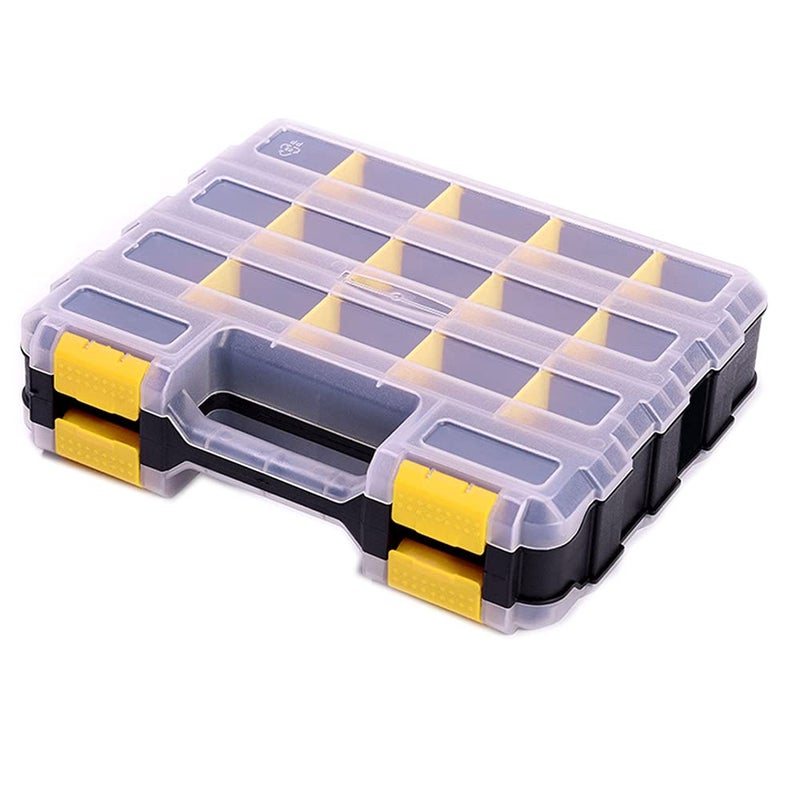 AIDY-PRO Hardware Organizer Box 34 Compartments Small Parts Organizer with Removable Dividers Durable Plastic Double Side Tools Box Screw Organizer For Nuts, Bolts, Screws, Nails, Small Hardware (Yellow) - Image 1