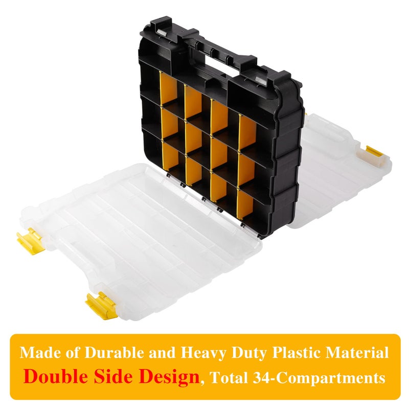 AIDY-PRO Hardware Organizer Box 34 Compartments Small Parts Organizer with Removable Dividers Durable Plastic Double Side Tools Box Screw Organizer For Nuts, Bolts, Screws, Nails, Small Hardware (Yellow) - Image 3