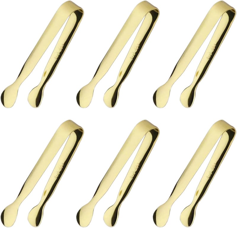 Sunenlyst 6PCS Ice Tongs Mini Sugar Tongs 4.25Inch Stainless Steel Small Serving Tongs, Small Kitchen Tiny Tongs for Appetizers,Tea Party, Coffee Bar, Desserts (Gold) - Image 1