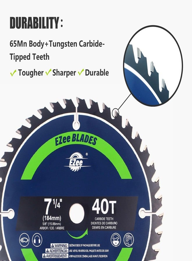 EZee 7-1/4 Inch 40 Teeth with 5/8 Inch Arbor Circular Saw Blades,0.06 Inch Thin Kerf,Tungsten Carbide Tipped(TCT) ATB Teeth Fine Finish for Various Wood Cutting,Framing,Max RPM 7000(1-Pack) - Image 4