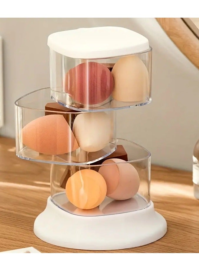 أوريتي حاوية اسفنجة ماكياج مع غطاء قابل للدوران متعدد الطبقات اسفنجة ماكياج نفخة تخزين منظم حامل إكسسوارات الشعر موزع صندوق تنظيم وسادة القطن كونترتوب الغرور - Image 4