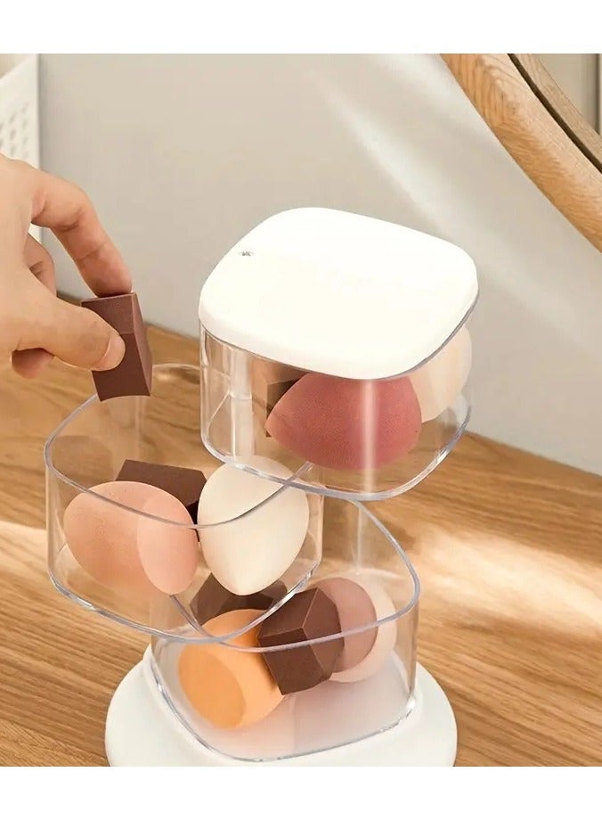 أوريتي حاوية اسفنجة ماكياج مع غطاء قابل للدوران متعدد الطبقات اسفنجة ماكياج نفخة تخزين منظم حامل إكسسوارات الشعر موزع صندوق تنظيم وسادة القطن كونترتوب الغرور - Image 5