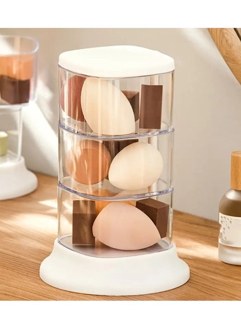 Makeup Sponge Containers with Lid Turnable Multi Tier Makeup Sponge Powder Puff Storage Organizer Holder Hair Accessories Dispenser Box For Vanity Countertop Cotton Pad Organization