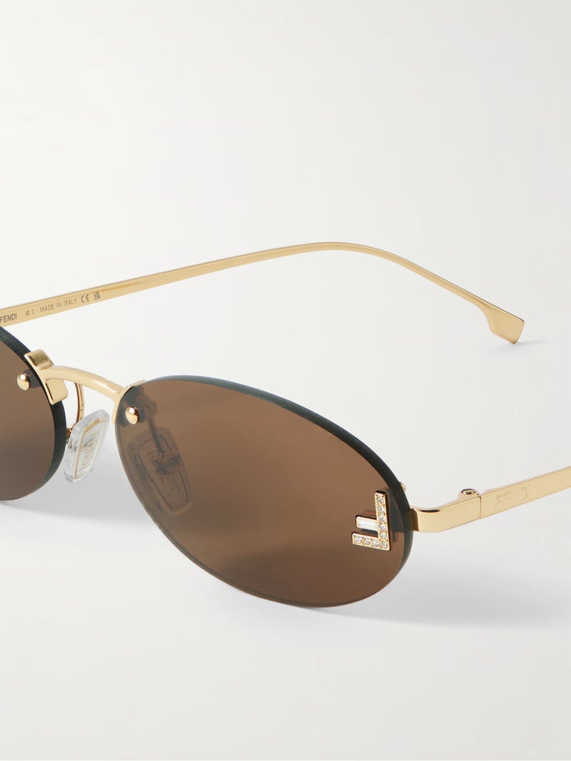 Fendi Oval-frame Crystal-embellished Sunglasses Gold Brown Sunglasses - Image 5