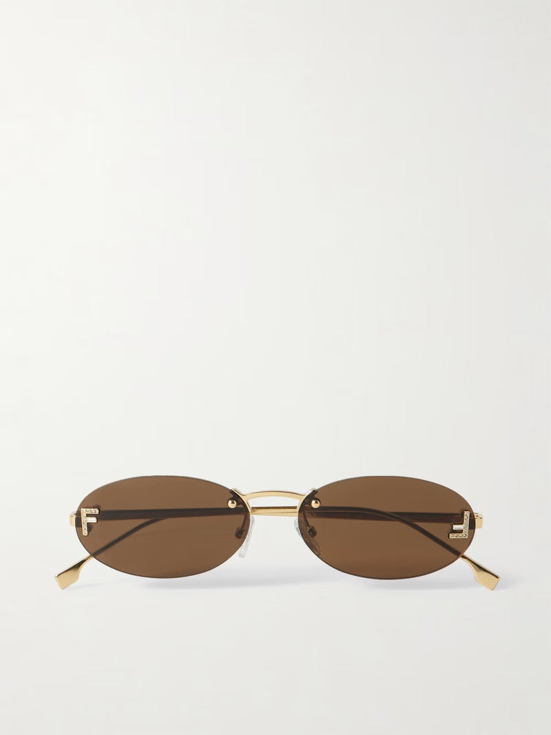 Fendi Oval-frame Crystal-embellished Sunglasses Gold Brown Sunglasses - Image 4