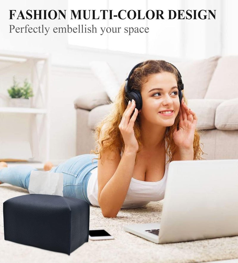 Livelab Tissue Box Cover, Rectangular Modern Decorative PU Leather Tissue Box Case Organizer Holder for Vanity Countertop, Night Stands, Livingroom, Office Desk & Car 9.5X5X5'' | Navy Blue - Image 3