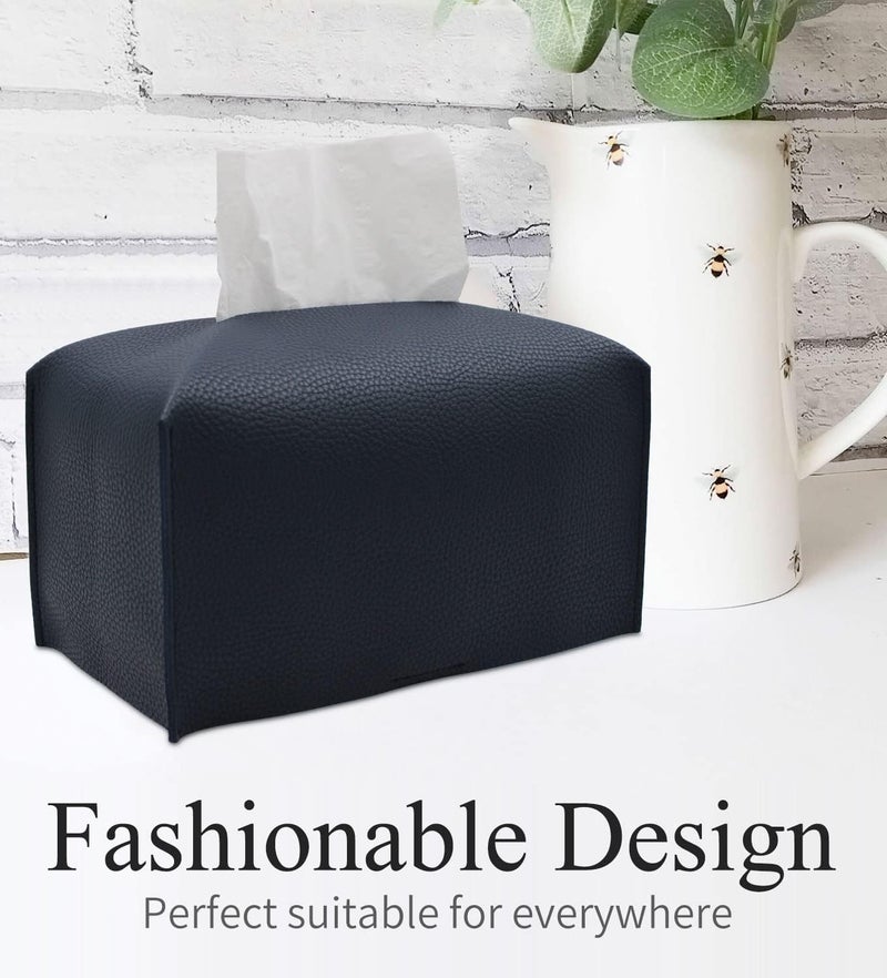 Livelab Tissue Box Cover, Rectangular Modern Decorative PU Leather Tissue Box Case Organizer Holder for Vanity Countertop, Night Stands, Livingroom, Office Desk & Car 9.5X5X5'' | Navy Blue - Image 4