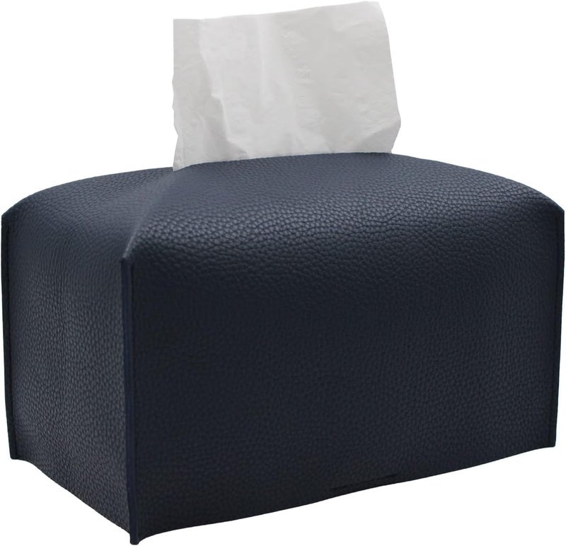 Livelab Tissue Box Cover, Rectangular Modern Decorative PU Leather Tissue Box Case Organizer Holder for Vanity Countertop, Night Stands, Livingroom, Office Desk & Car 9.5X5X5'' | Navy Blue - Image 1