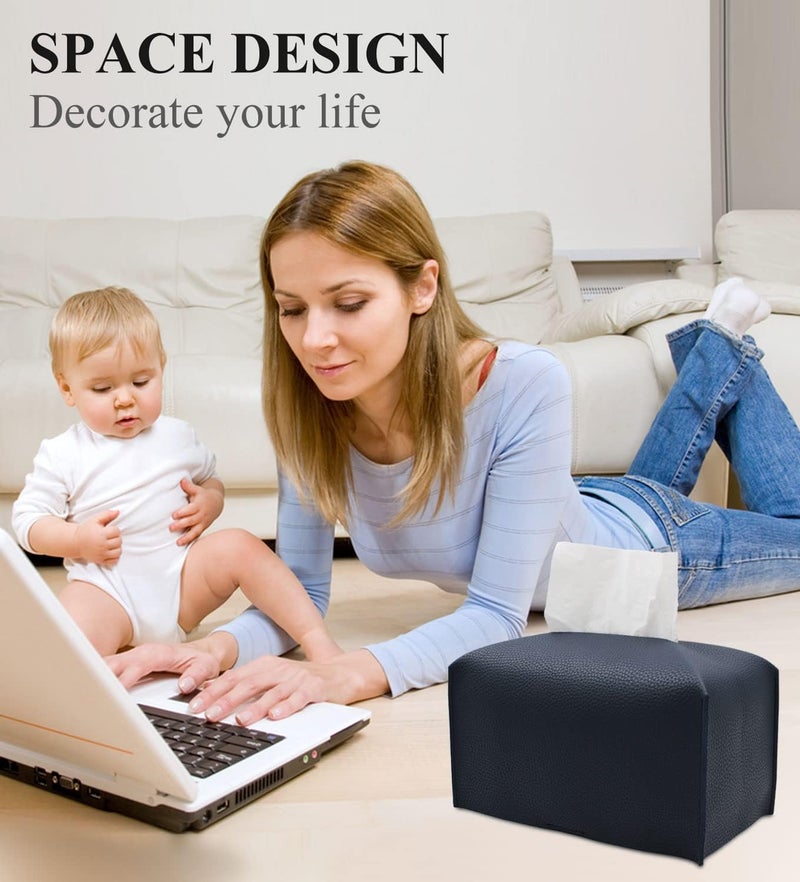 Livelab Tissue Box Cover, Rectangular Modern Decorative PU Leather Tissue Box Case Organizer Holder for Vanity Countertop, Night Stands, Livingroom, Office Desk & Car 9.5X5X5'' | Navy Blue - Image 5