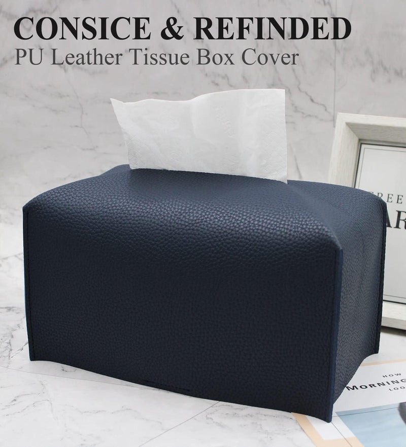 Livelab Tissue Box Cover, Rectangular Modern Decorative PU Leather Tissue Box Case Organizer Holder for Vanity Countertop, Night Stands, Livingroom, Office Desk & Car 9.5X5X5'' | Navy Blue - Image 2