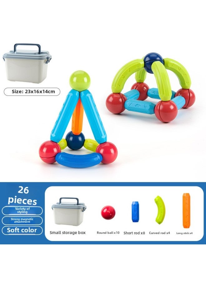 Variable Magnetic Bar Puzzle Early Education Magnet Toy Storage Box Assembled Strong Magnetic Children Building Blocks Wholesale-Color:Variety Magnetic Rod 26p Storage Box  - Image 1