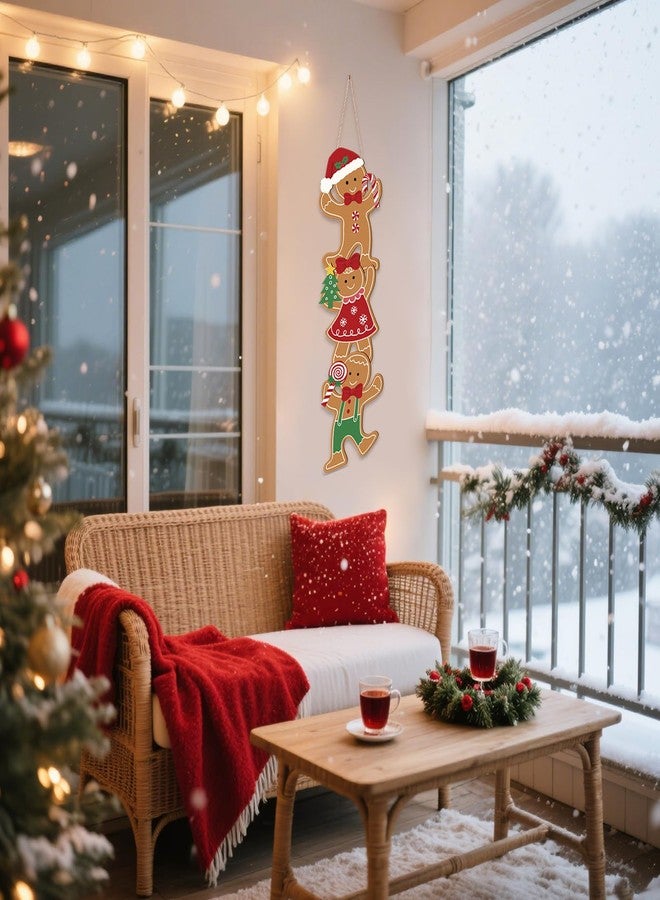وولاين لافتة خشبية لباب عيد الميلاد من Whaline، بتصميم خبز الزنجبيل، تُعلق على الباب، وتُستخدم كزينة لعيد الميلاد، لتزيين جدران الشرفات الداخلية والخارجية خلال موسم الأعياد. - Image 5