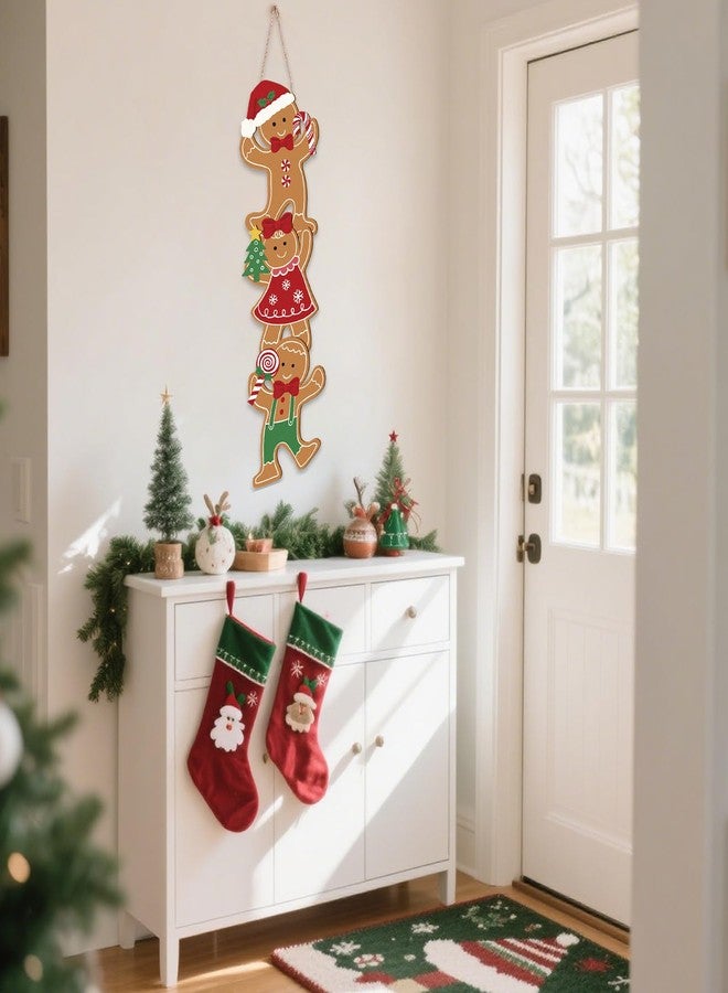 وولاين لافتة خشبية لباب عيد الميلاد من Whaline، بتصميم خبز الزنجبيل، تُعلق على الباب، وتُستخدم كزينة لعيد الميلاد، لتزيين جدران الشرفات الداخلية والخارجية خلال موسم الأعياد. - Image 4