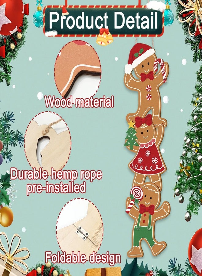 وولاين لافتة خشبية لباب عيد الميلاد من Whaline، بتصميم خبز الزنجبيل، تُعلق على الباب، وتُستخدم كزينة لعيد الميلاد، لتزيين جدران الشرفات الداخلية والخارجية خلال موسم الأعياد. - Image 3