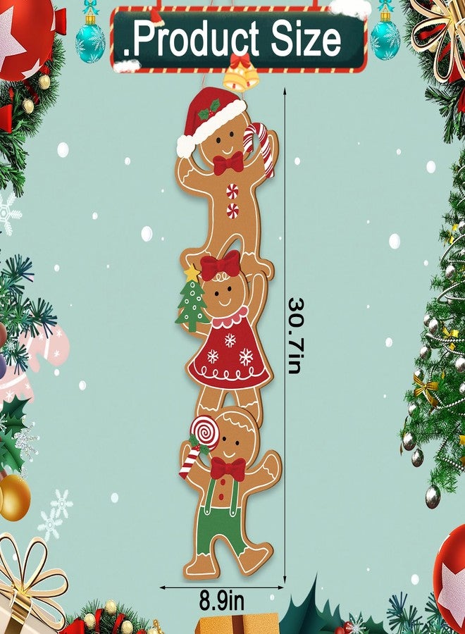 وولاين لافتة خشبية لباب عيد الميلاد من Whaline، بتصميم خبز الزنجبيل، تُعلق على الباب، وتُستخدم كزينة لعيد الميلاد، لتزيين جدران الشرفات الداخلية والخارجية خلال موسم الأعياد. - Image 2
