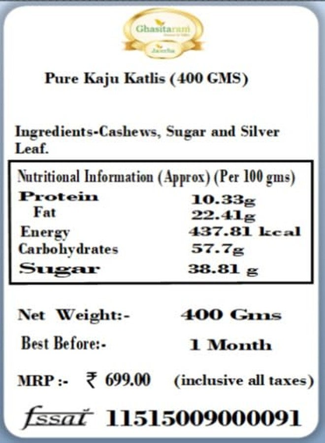 Jaiccha Ghasitaram Gifts Jaiccha Diwali Gifts - Pure Kaju Katlis Box 400 GMS|Sweets|Sweets Gift Pack|Diwali Sweets|Indian Mithai|Diwali Sweets Gift Box - Image 2